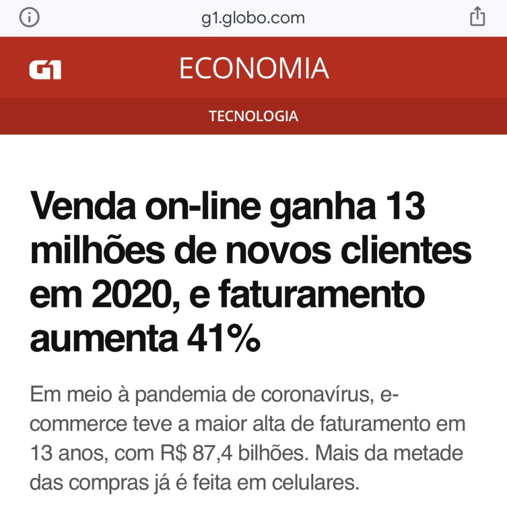 Vendas on-line ganha 13 milhões de novos clientes em 2020, e faturamento aumenta 41%
